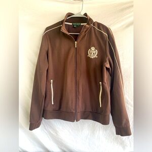 Lauren Ralph Lauren Active Jacket Womens XL Brown Crest Emblem Windbreaker Golf